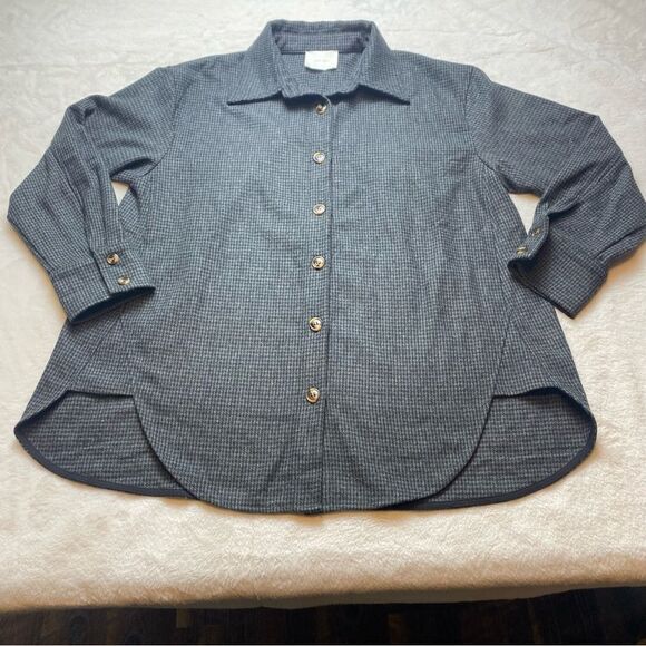 All:Row Long Sleeve Black and Gray Houndstooth Flannel Button Down Shirt Size M - Picture 1 of 11